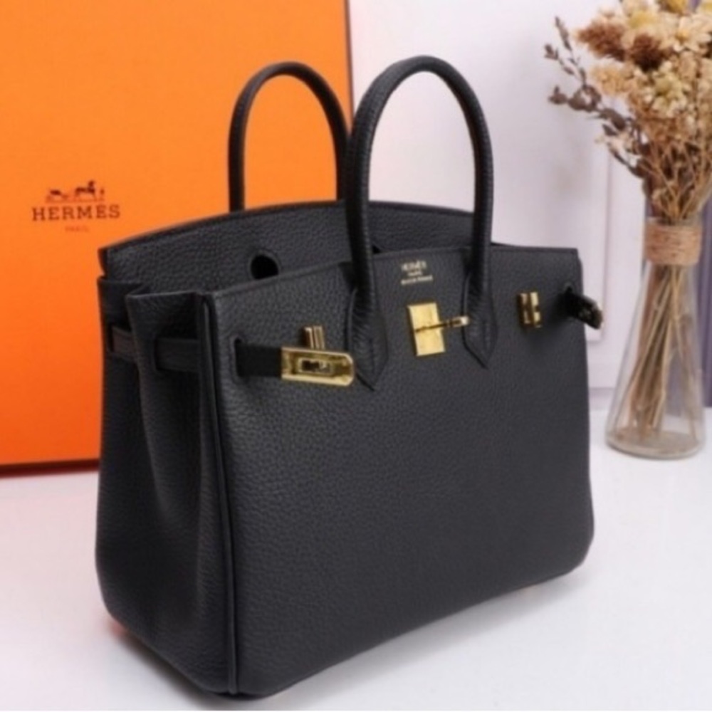 Hermes Black Satchel with Gold Hardware